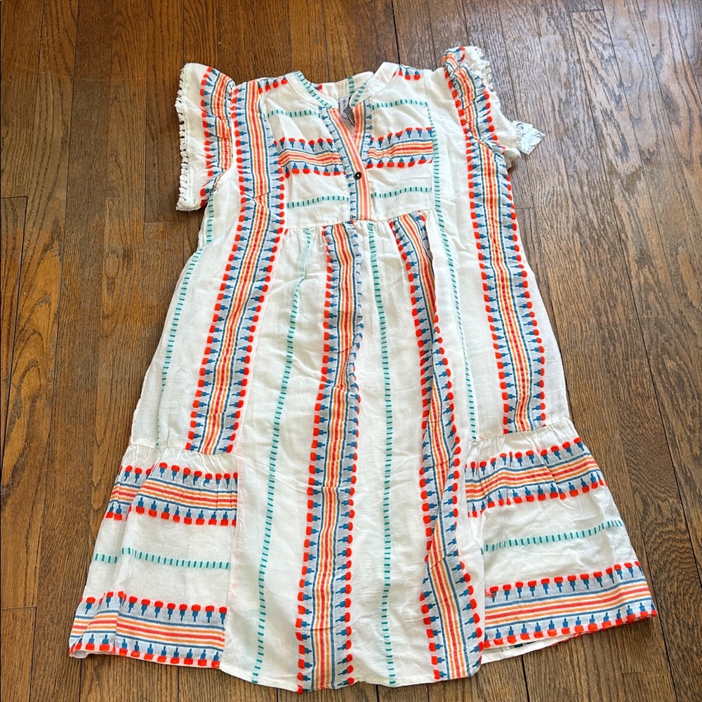 Grace & Karma White with Blue Orange Embroidered  Dress Tunic Small S NEW NWT